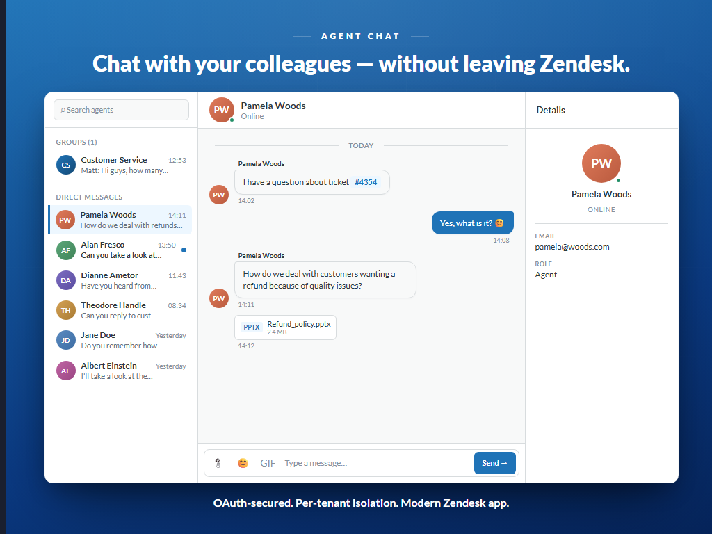 Agent Chat primary marketing image — Knowledge and Content Management app on the Zendesk Marketplace